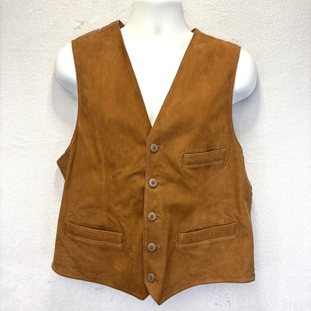 Vintage Aviator International Leather Vest Mens XL Brown Festival Academia Rodeo
